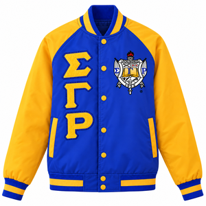 Chaqueta Bomber Azul Rey y Amarilla para Mujer con Letras Bordadas en Chenilla, Forro Personalizado, Botones a Presión y Ribetes Estilo Universitario - Product Image 6
