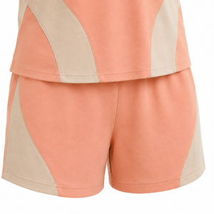 Custom Logo Womens <b>Coral</b> Two Piece Summer Lounge Set Crew Neck <b>Top</b> Shorts Breathable Casual Sportswear WS-0500 - Product Image 5