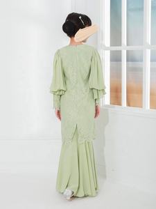 SIPO Malasia niños elegante Color sólido patrón moderno doble capa gasa Puff Baju Kurung dulce poliéster Abaya - Product Image 5