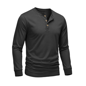 T-shirt décontracté à manches longues pour homme, 100 % coton, couleur unie, col rond confortable, tissu tricoté - Product Image 3