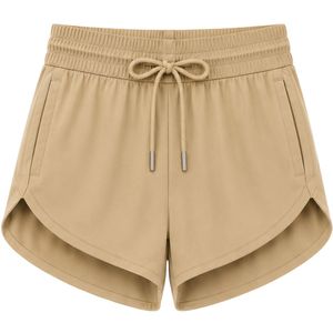 Shorts de sport beiges pour femmes, taille élastique avec cordon de serrage, pour la course, la gym, l'entraînement, décontractés, séchage rapide, vêtements de sport, fournisseur OEM personnalisé - Product Image 1
