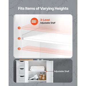 Mobiletto da Bagno Moderno a 3 Ripiani in Legno con 2 Ante e 4 Cassetti Regolabili, Organizzatore per la Casa - Product Image 4