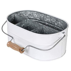 High Quality Galvanized Metal Utensil <b>Caddy</b> Kitchen Organizer Portable 4 Compartment Flatware Holder For Home Party Serve Ware - Product Image 6