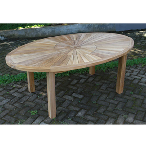 Table à manger ovale moderne 240 cm en teck massif non pliable avec plateau tournant finition soigneusement poncée modèle TAB21 pour usage extérieur - Product Image 1