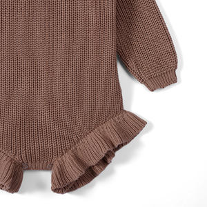 ชุดรอมเปอร์เด็กผู้หญิงถักนิตติ้ง สีพื้น คอกลม แขนยาว ชายระบาย ผ้าฝ้ายสำหรับฤดูหนาว แห้งเร็ว ติดกระดุม YKK - Product Image 4