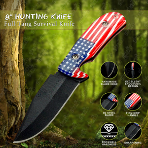 Couteau tactique à lame fixe de qualité industrielle en acier D2, fait main, avec manche à motif drapeau américain |   USA Chasse Camping OEM - Product Image 2