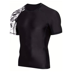 เสื้อรัดกล้ามเนื้อผู้ชายแบบสั้นพิมพ์ลายตามสั่งสำหรับ BJJ & MMA สีพื้น ราคาขายส่ง - Product Image 3