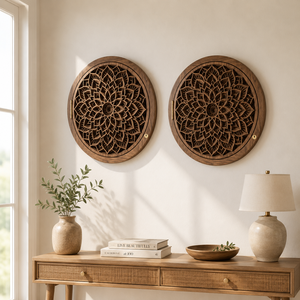 Handmade Round <b>Wooden</b> Mandala Wall Art Panels | Laser Cut Floral Wall Hanging | <b>Rustic</b> Boho Decorative Wall Decor for Home room - Product Image 1