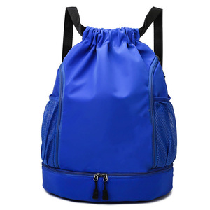Unisex Black <b>Drawstring</b> Backpack With Mesh Side Pockets Lightweight Gym <b>Bag</b> Casual Style 20-30L Capacity Polyester Material - Product Image 2