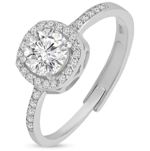 925 Sterling <b>Silver</b> Rhodium Plated Halo <b>Solitaire</b> <b>Ring</b> Adjustable Cubic Zirconia Engagement <b>Ring</b> for Women Wedding Jewelry - Product Image 6