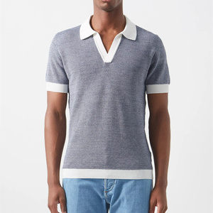 Polo en coton tricoté pour homme, manches courtes, couleur unie, respirant, style décontracté, rose clair avec bordure blanche - Product Image 6