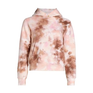 Sweat-shirt à capuche personnalisé pour femme, tie-dye rose et marron, motif marbré nuage, en coton French Terry, col boutonné, poche, vente en gros OEM - Product Image 4