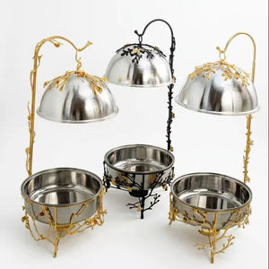 Decorative Stainless Steel Round Chafer <b>Food</b> Warmer with Lid and Decorative Stand for Restaurant Use - Product Image 1