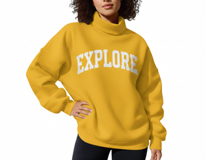 Custom Women Front Logo Applique Embroidery Heavyweight 380gsm Eco-Friendly Polyester/Cotton Fleece <b>Turtleneck</b> Sweatshirt Winter - Product Image 2