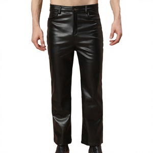<b>Men</b> Black <b>Leather</b> Eco-friendly Midweight Casual <b>Pants</b> Straight Fit Mid Waist Zipper Fly Moto Biker Style Winter Wear - Product Image 5