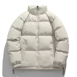 Chaqueta acolchada extragrande color crema con cuello alto, estilo abrigo burbuja ultra cálido, ropa de calle, precio al por mayor, chaquetas premium para hombre - Product Image 1