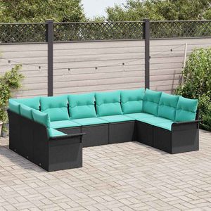 Juego de sofás de jardín de ratán sintético negro de 9 piezas con cojines - Product Image 3