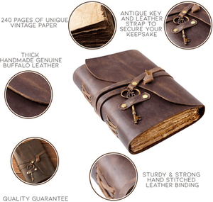 100% Genuine Leather Journal Soft Cover <b>Notebook</b> With Antique Key Lock Strap Wrap Around Flap Cover Blank Deckle Art Pages <b>Diary</b> - Product Image 2