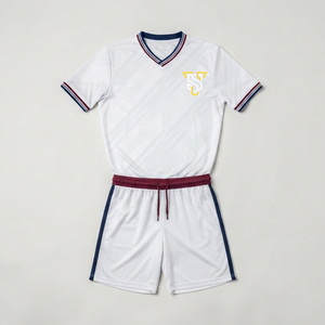 Conjunto de Camiseta de Fútbol Blanca para Hombre, Cuello en V, Manga Corta, Logotipo Bordado, Pantalones Cortos Transpirables de Poliéster con Cordón Ajustable, para Todas las Temporadas - Product Image 1