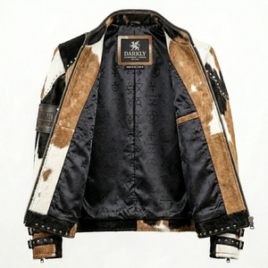 Chaqueta de cuero vacuno con flecos tricolor, estilo gótico, rockero, western, con pentagrama de cuentas, punk, oculto, heavy metal, proveedor personalizado - Product Image 4