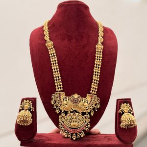 High Quality Traditional South Indian Ethnic Jade Bridal <b>Set</b> Zircon Flower Design 18K Gold Plated Third Party Certified Wedding - Product Image 1