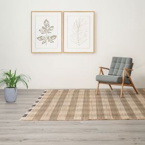 Tapis gris à carreaux en jute et coton tissé à la main 6x9 pieds, conçu par des artisans, tapis et ensembles de tapis - Product Image 1