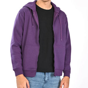 Sudadera con Capucha y Cremallera para Hombre, Color Morado, Corte Regular, Estilo Casual para Otoño, Material de Felpa Tejida de Color Sólido - Product Image 4
