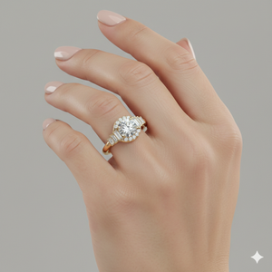 Anillo de compromiso Stonewels con halo de diamantes baguette escalonados, engaste de oro con certificación - Product Image 3