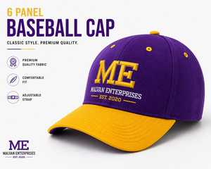 Customized Malvan Enterprises 6-Panel Baseball Cap <b>Purple</b> Yellow 3D Embroidered ME Logo Adjustable Unisex Sporty - Product Image 1