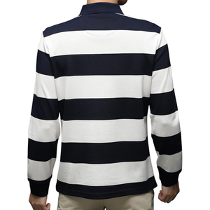 Chemise à manches longues rayée à col boutonné pour homme, respirante, lavée, avec logo personnalisé, 60% coton, 40% polyester - Product Image 3