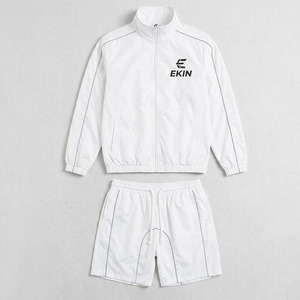 <b>Men's</b> White Nylon Windbreaker Tracksuit Set 2pcs-Hooded Lightweight <b>Summer</b> <b>Jacket</b> and Shorts Quick Dry Sports Jogging Suit - Product Image 1