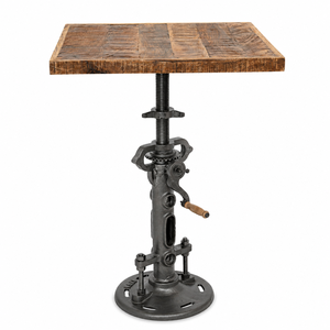 Vintage Industrial Cast Iron Adjustable Crank Side <b>Table</b> Reclaimed <b>Wood</b> <b>Top</b> Metal Accent End <b>Table</b> - Product Image 1