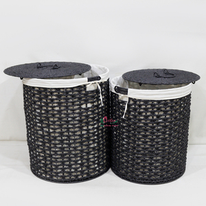 Black Paper Iron Storage Baskets Lid Cotton Liner Minimalist Design Laundry Clothing Organizer Standing Type Wardrobe - Product Image 1
