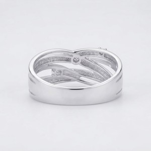 Anillo de compromiso y boda de oro blanco de 18 quilates con banda cruzada y moissanita redonda para mujer - Product Image 3
