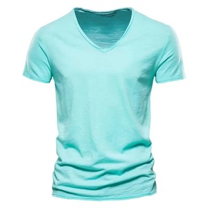 Vente en gros d'usine, t-shirts pour hommes personnalisés, nouveau design, coupe classique, col en V, respirant, séchage rapide, 100% coton, fibre de bambou, toile 240g - Product Image 6