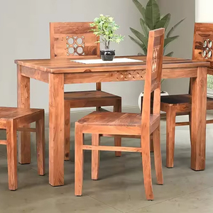 Juego de Mesa de Comedor de Madera Maciza para 4 Personas, Mesa y Sillas Rectangulares de Madera, Acabado Natural, Mesa de Comedor para el Hogar - Product Image 1