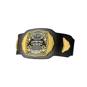 Ceinture de championnat en cuir noir avec plaque dorée et design complexe pour récompenses personnalisées - Product Image 1
