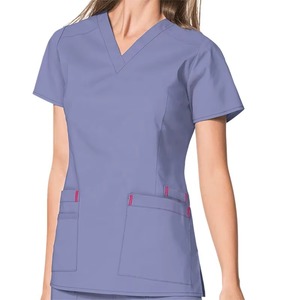 Hot Sale Unisex Nurse <b>Scrub</b> Top Short Sleeve V-Neck Pockets Hospital Uniform Twill 94% Polyester 6% Spandex Needle Detection - Product Image 1