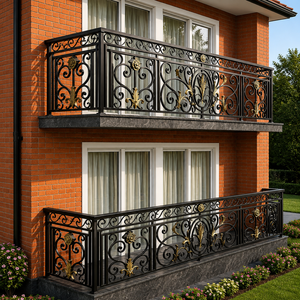 Rampe de balcon en fer forgé sur mesure, balustrade décorative en métal avec finition thermolaquée, garde-corps extérieur de sécurité pour maison de luxe - Product Image 4