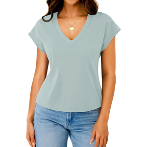 T-shirt court en coton pour femme, tissu bio durable, manches courtes, tee-shirt d'été respirant, streetwear décontracté pour femmes - Product Image 6