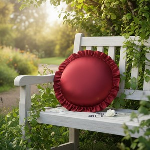 Funda de Almohada Redonda de Satén Rojo de Lujo, Decorativa con Volantes, para Decoración del Hogar, Hotel y Sofá - Product Image 2