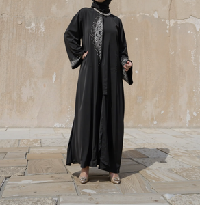 Abaya Negra Más Vendida con Detalles de Cuentas, Manga Larga, Largo hasta el Suelo, Corte Holgado, Vestido Tradicional de Oriente Medio para Mujer - Product Image 3