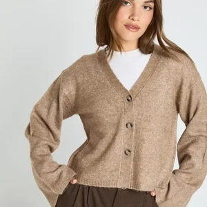 Stock usine Hiver Pull cardigan en laine cachemire pour femme, tricoté à fleurs au crochet, à manches longues - Product Image 5