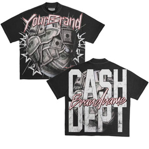 Camisetas de algodón 100% transpirables de calidad con logotipo personalizado para hombre, estampado gráfico oversize, cuello redondo, estilo urbano, marca privada estadounidense, OEM, ODM - Product Image 2