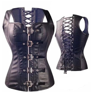 Corsé Gótico Steampunk Transpirable de Cuero PU de Alta Compresión con Top Corto y Falda Estilo Burlesque - Product Image 3