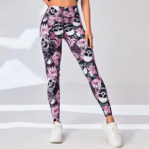 Made In Pakistan Premium Quality Best Supplier Breathable Women Wear Sport Floral & Skull Print Wideband Waist Sports <b>Leggings</b> - Product Image 1