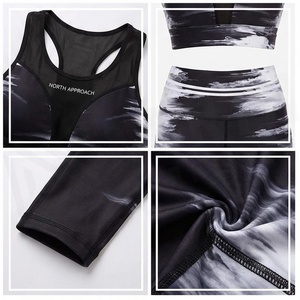 North Approach 2 Piece Yoga Set Racerback <b>Crop</b> <b>Top</b> Full Length Leggings Printed <b>Mesh</b> Breathable High Waist Sportswear Front - Product Image 4