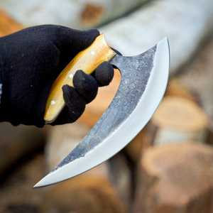 Cuchillo Ulu hecho a mano de acero con alto contenido de carbono, de 8 pulgadas, con mango de hueso y funda de cuero. - Product Image 2