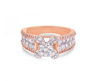 Anillo de Oro Sólido de 14K con Flor de Diamantes en el Centro y Bandas Pavé, Opciones de Diamantes Cultivados en Laboratorio y Naturales, Color D a G, Claridad IF a SI2 - Product Image 5