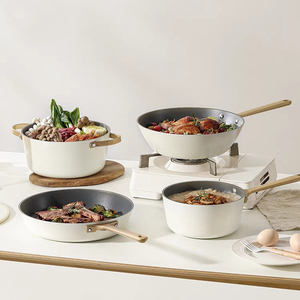 Stylish Non Stick <b>Cookware</b> Collection Featuring Marble Coated Frying Pans Deep Cooking Pots Sauce Pans And Heat Resistant - Product Image 5